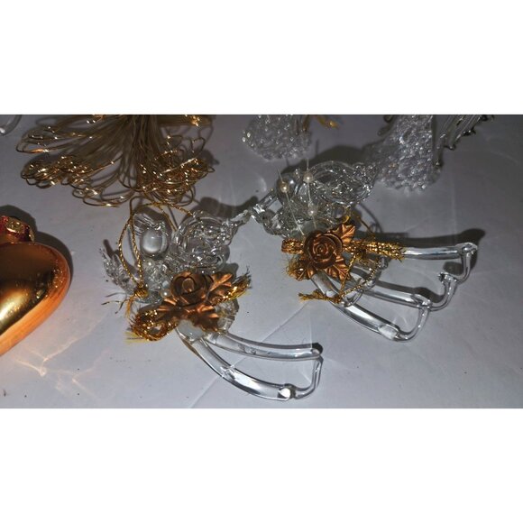 Set Of 8 Handcrafted Glass Christmas Ornaments - Reindeer Angels Heart & Gold Wi - Picture 7 of 12